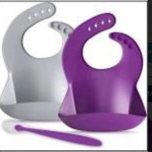New Purple and Gray Silicone Bib Set